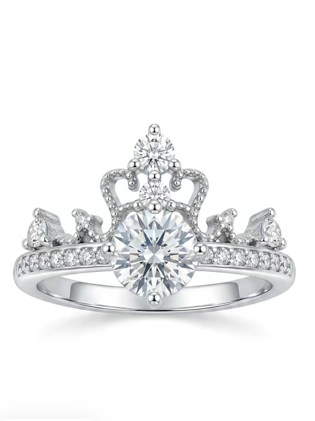 Silver Crown Solitaire Ring With Clear Cz Accent